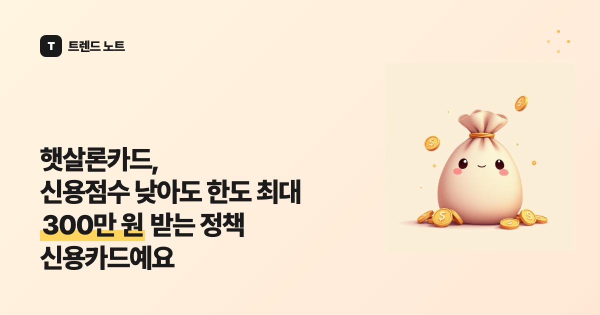 햇살론카드, 신용점수 낮아도 한도 최대 300만 원 받는 정책 신용카드예요